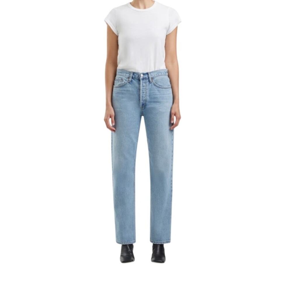 agolde mid rise straight leg lana 90s Y2K jeans in blue fiction size 27